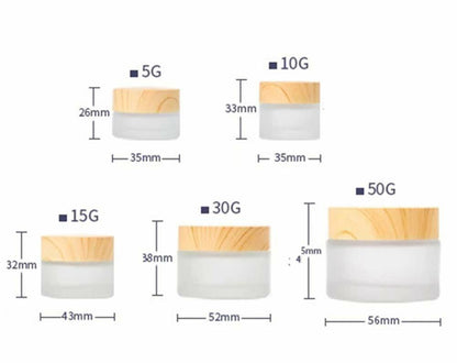 Furnido 5 Pack Frosted Glass Cream Jars with Wood Grain Lid White Cosmetic