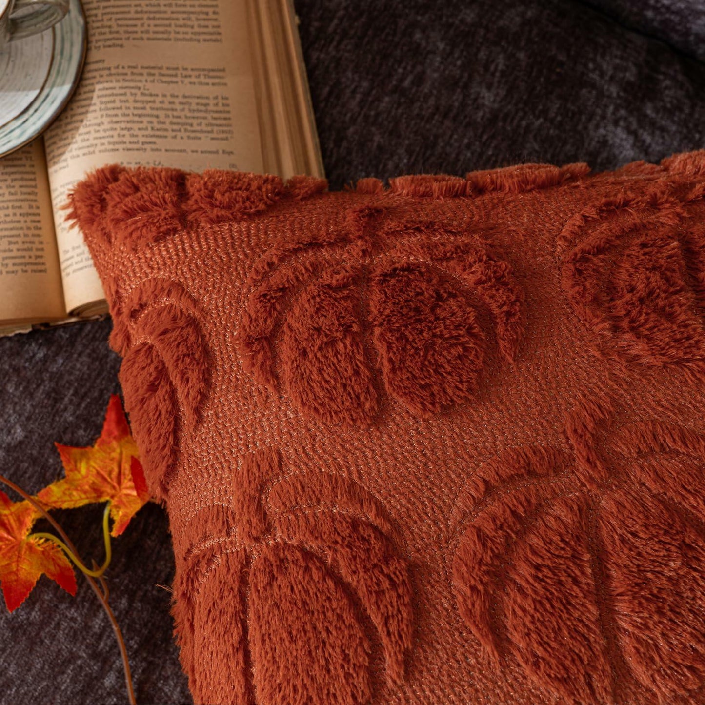 COSIBONO Pumpkin Fall Throw Pillow Covers 18x18 Set of 2 Caramel Embroidery