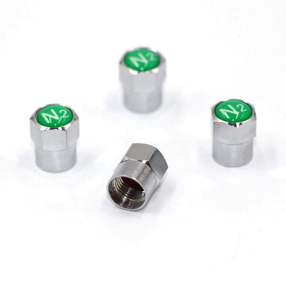 ACCRETION Chrome Brass Valve Stem Caps N2 Nitrogen Logo 4 pcs Red/Silver