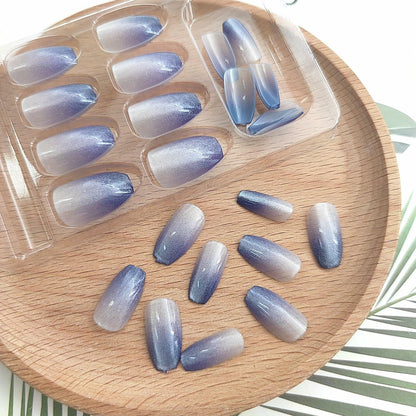 Cat Eye Press On Nails Short Coffin Purple Ombre Glitter 24 Pcs