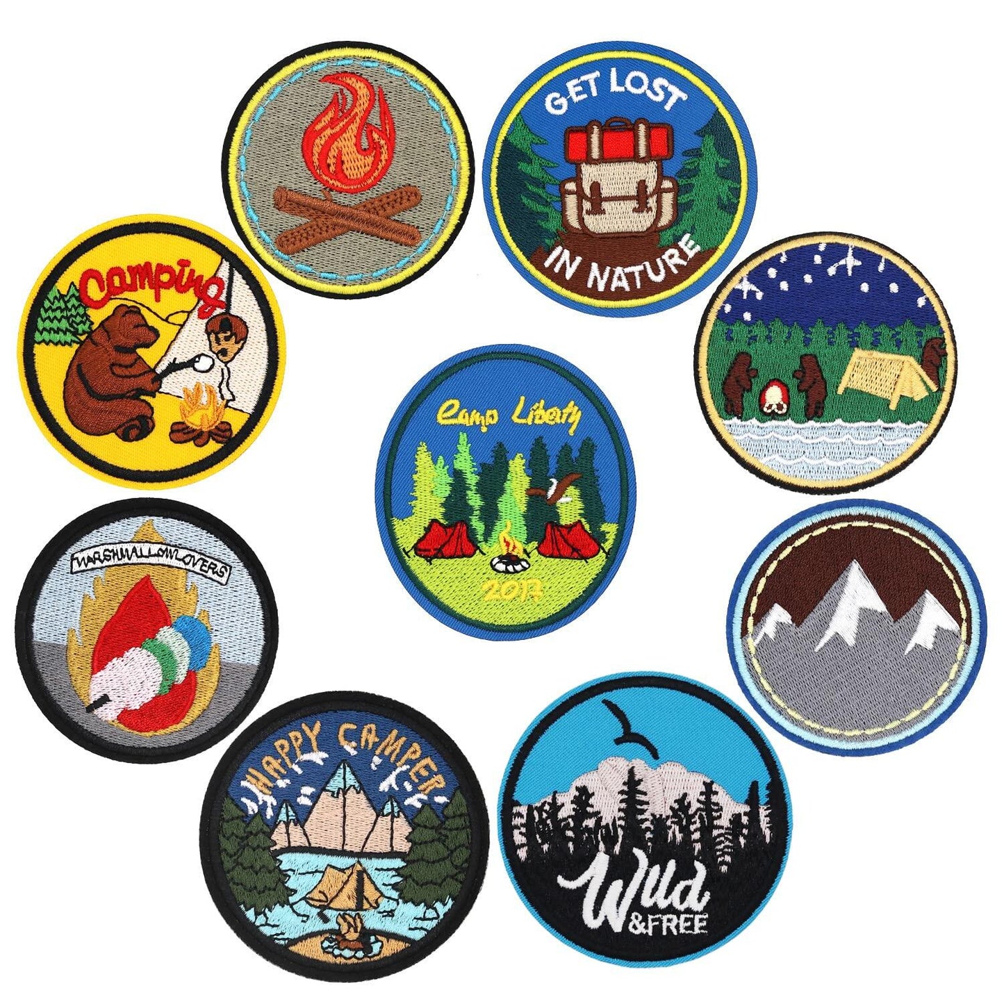Winrase 9pcs Outdoor Camper Iron-On Embroidered Patches Multicolor Set