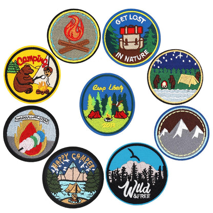 Winrase 9pcs Outdoor Camper Iron-On Embroidered Patches Multicolor Set