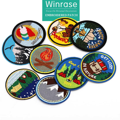 Winrase 9pcs Outdoor Camper Iron-On Embroidered Patches Multicolor Set
