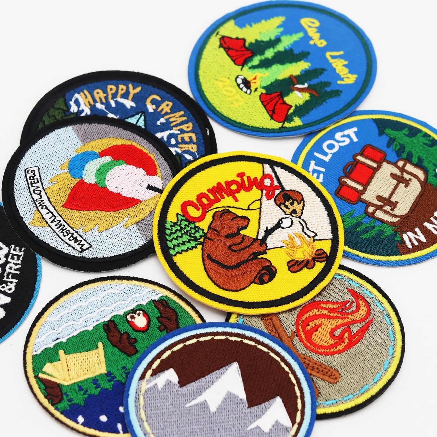 Winrase 9pcs Outdoor Camper Iron-On Embroidered Patches Multicolor Set