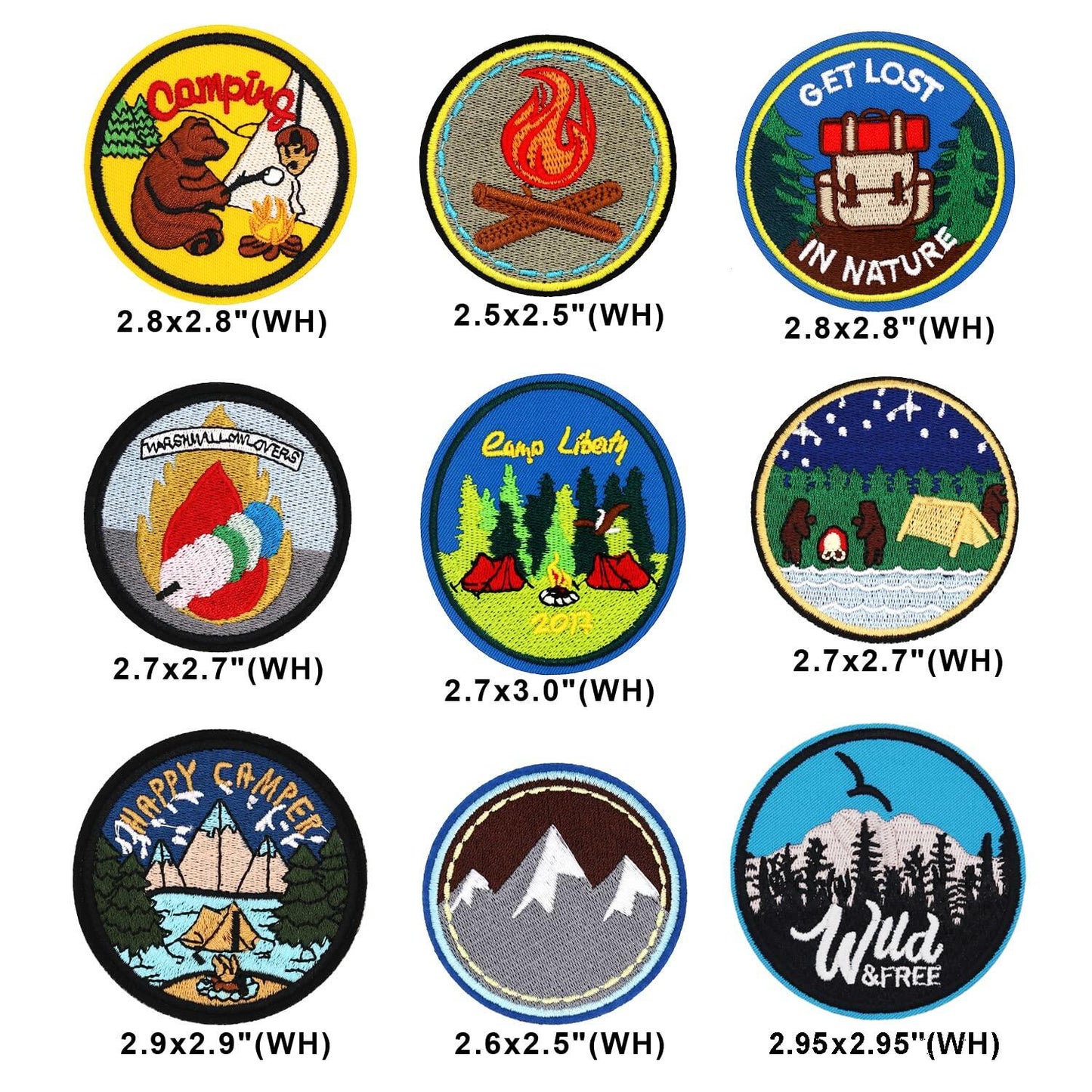 Winrase 9pcs Outdoor Camper Iron-On Embroidered Patches Multicolor Set