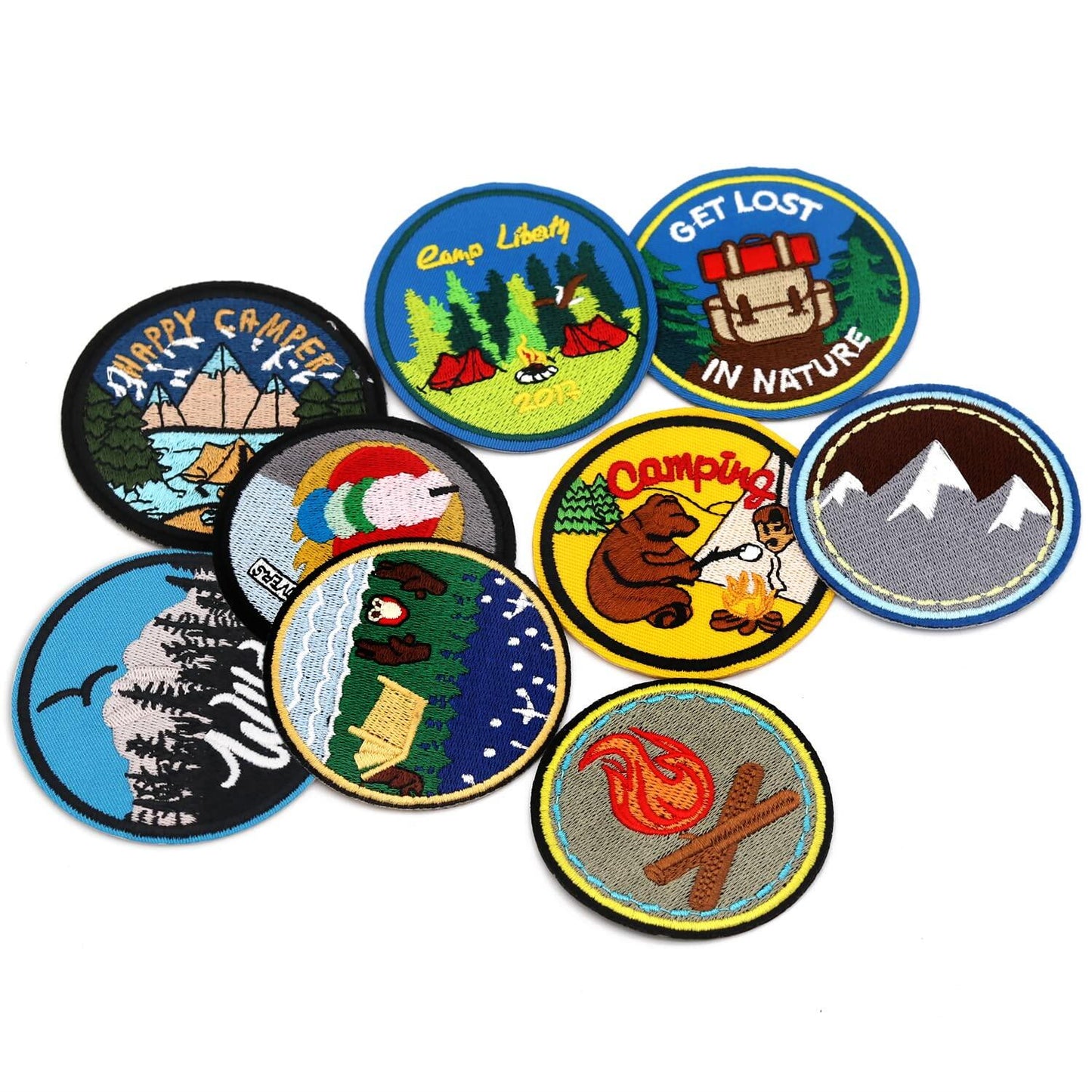 Winrase 9pcs Outdoor Camper Iron-On Embroidered Patches Multicolor Set