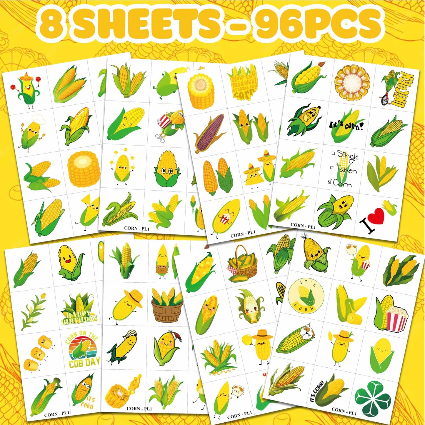 96pcs Corn on the Cob Temporary Tattoos Party Favors Kids Classroom Prizes