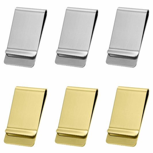 Qianyu Slim Money Clip 6 Pack Stainless Steel Cash Card Holder Gold Silver