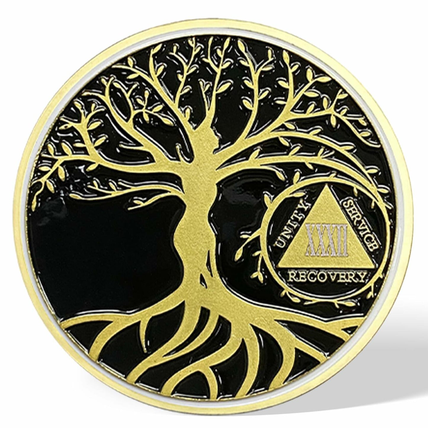 32 Year Sobriety Coin Gold Tree of Life AA NA Recovery Chip Token