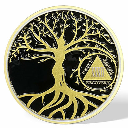 32 Year Sobriety Coin Gold Tree of Life AA NA Recovery Chip Token
