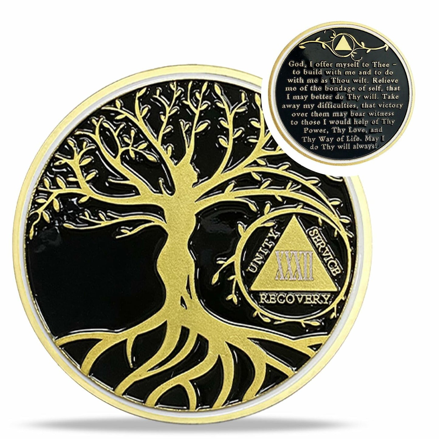 32 Year Sobriety Coin Gold Tree of Life AA NA Recovery Chip Token