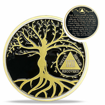 32 Year Sobriety Coin Gold Tree of Life AA NA Recovery Chip Token