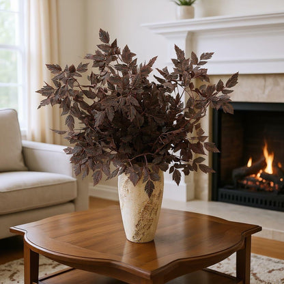 6pcs 30in Faux Cimicifuga Leaf Stems Fall Foliage Spray Plum Decor
