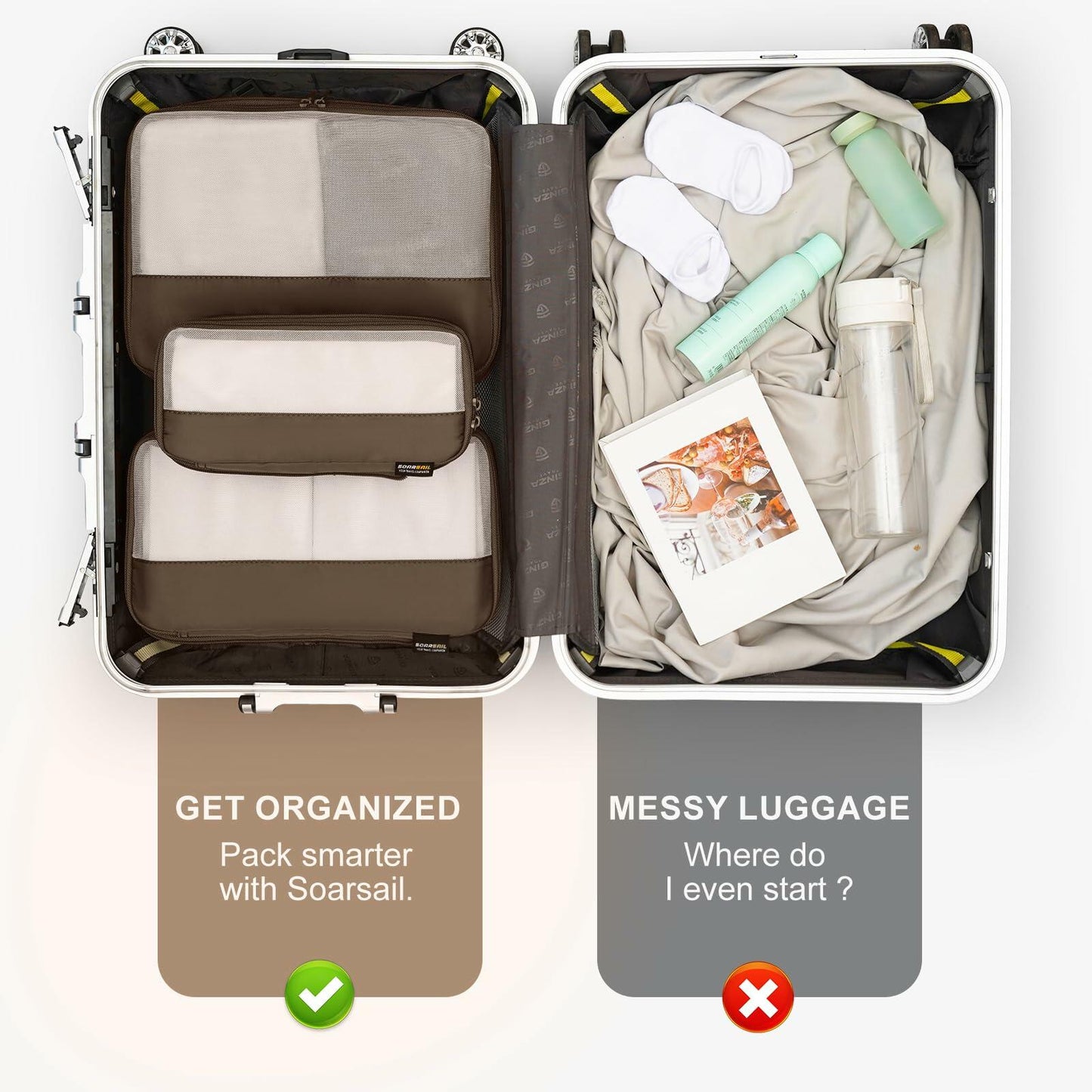 SOARSAIL Compression Packing Cubes 6 Pack Travel Organizer Charcoal Gray