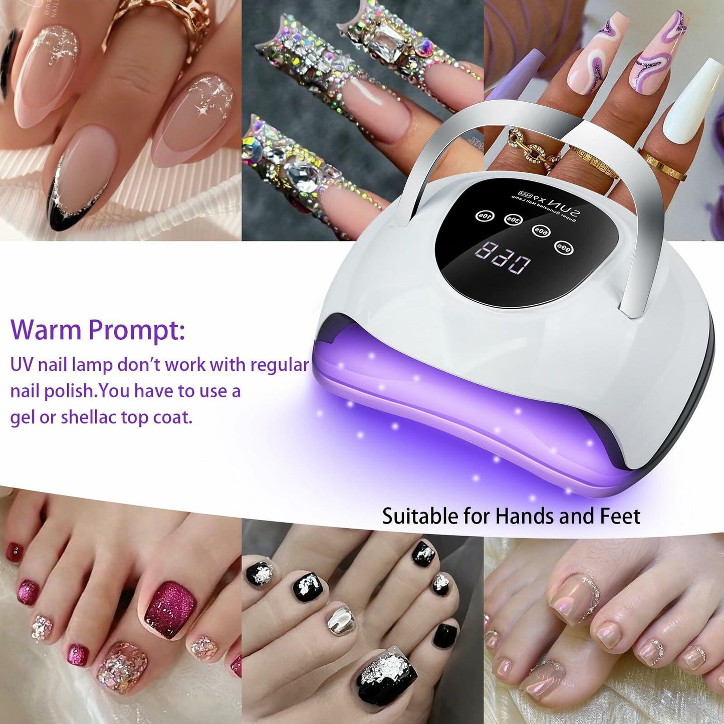 220W LED UV Gel Nail Lamp 4 Timer Settings Professional Curing Light White