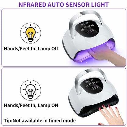 220W LED UV Gel Nail Lamp 4 Timer Settings Professional Curing Light White