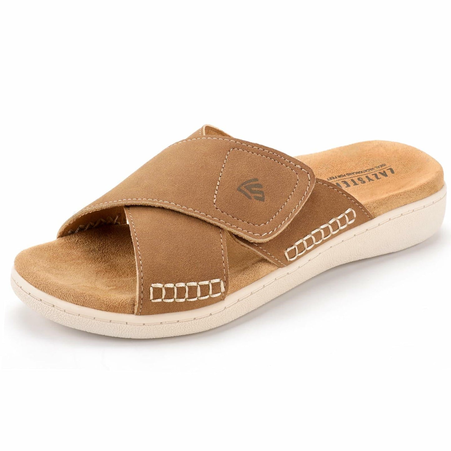 LazyStep Women Adjustable Cross Slide Sandals Orthotic Arch Support Tan 7