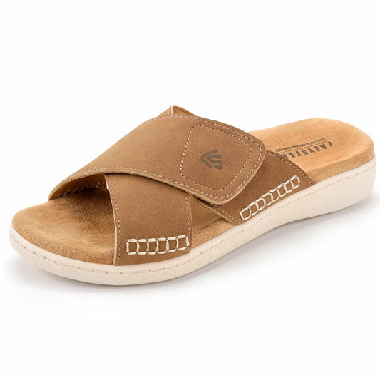 LazyStep Women Adjustable Cross Slide Sandals Orthotic Arch Support Tan 7