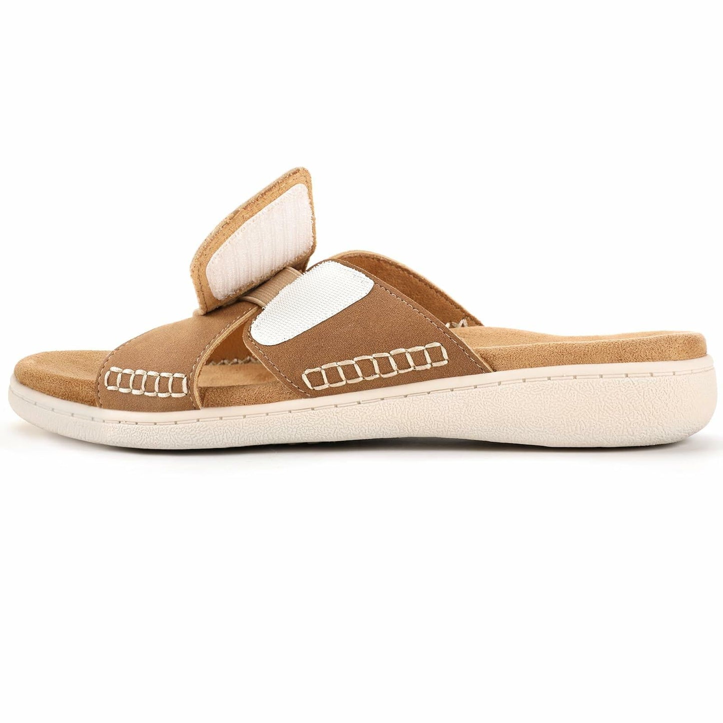 LazyStep Women Adjustable Cross Slide Sandals Orthotic Arch Support Tan 7