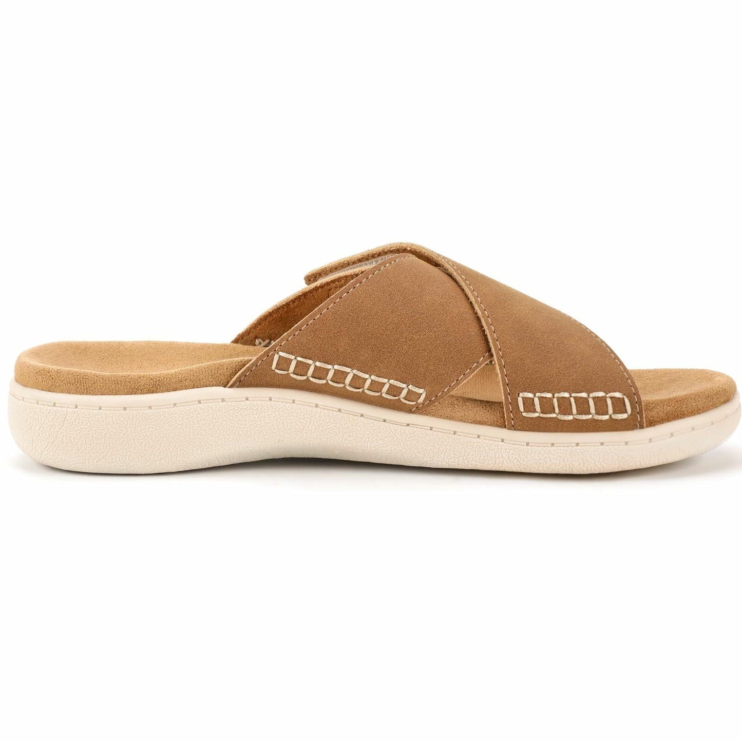 LazyStep Women Adjustable Cross Slide Sandals Orthotic Arch Support Tan 7