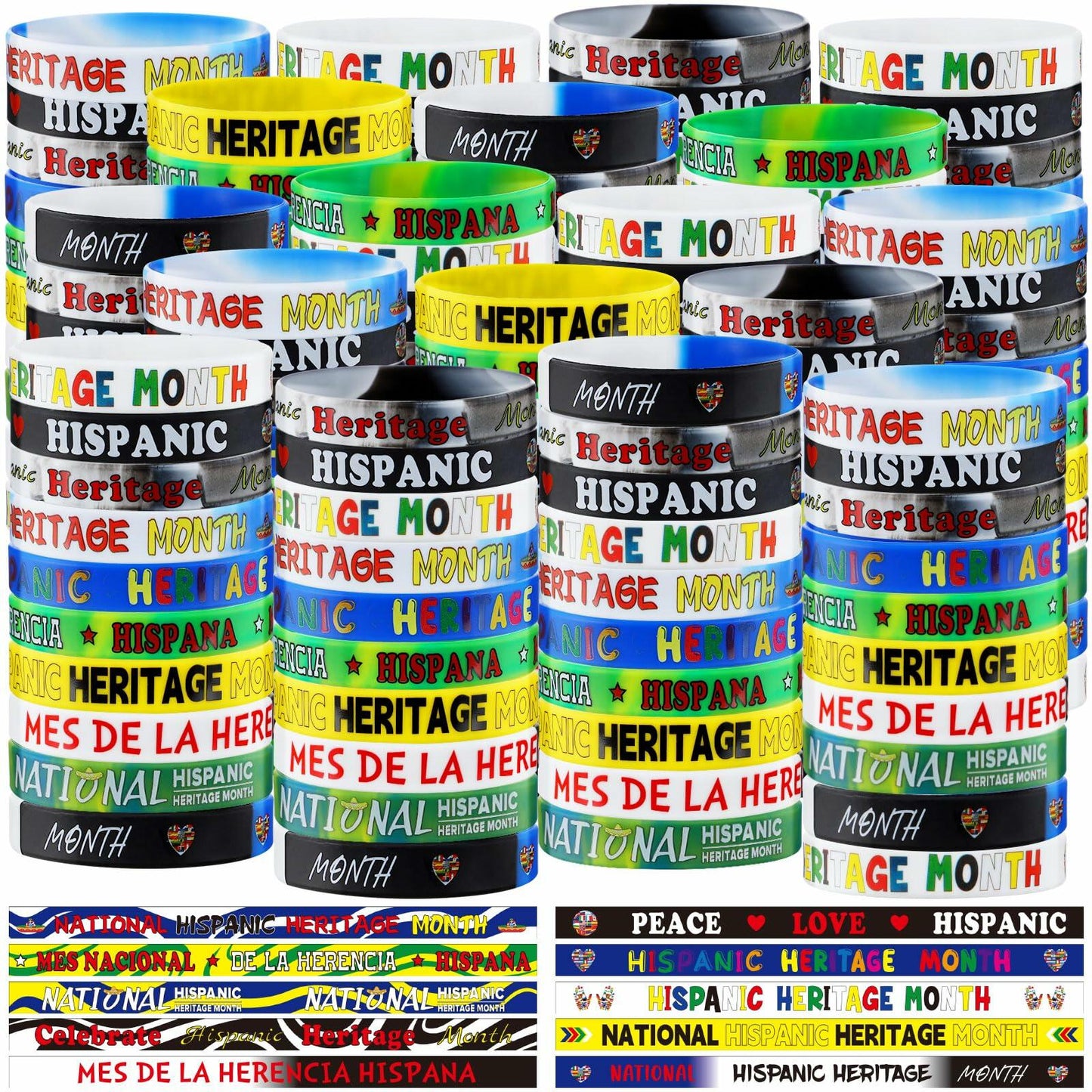 VioraWhite 400pcs Hispanic Heritage Month Silicone Rubber Bracelets Bulk