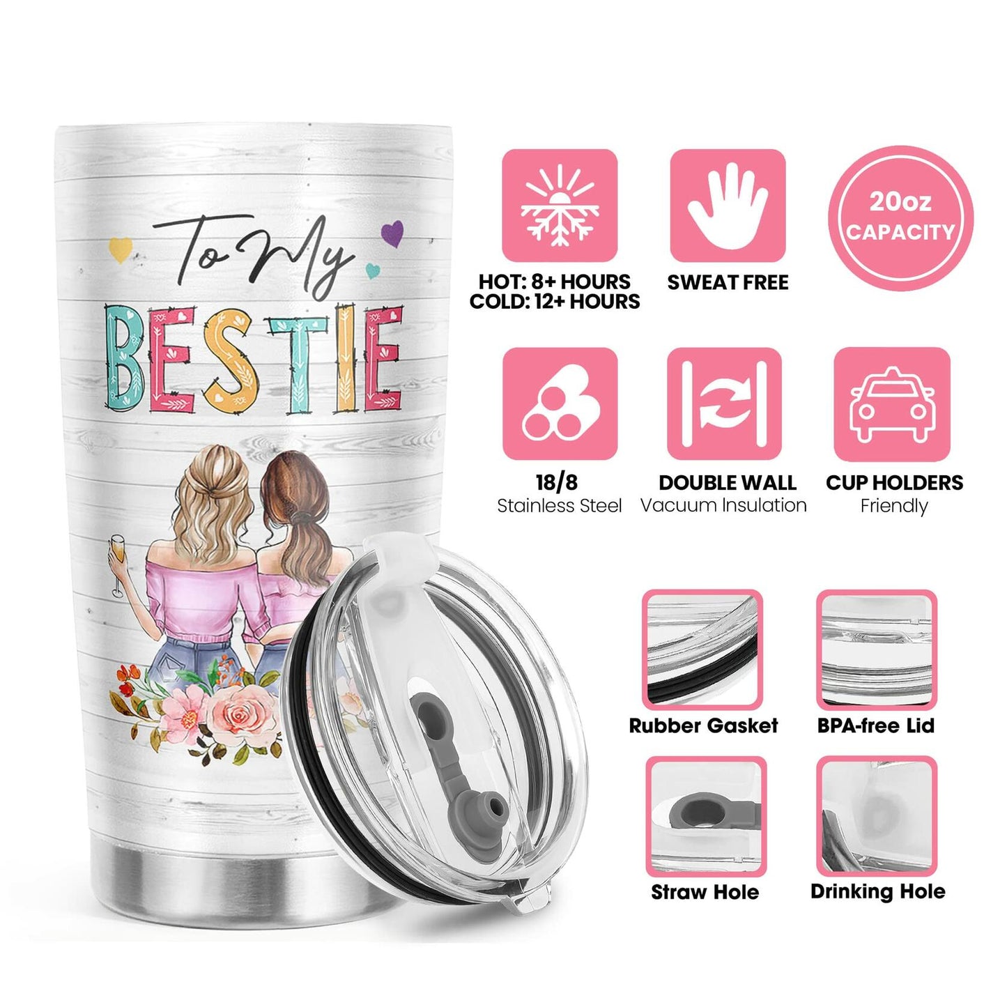 Pawzity Friendship Gift for Women Best Friend BFF 20oz Stainless Steel Tumbler