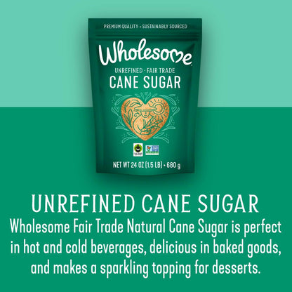 Wholesome Sweeteners Unrefined Cane Sugar 24oz Fair Trade Non GMO Vegan