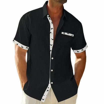 TRFIC Men's Casual Short Sleeve Button Down Shirt Black