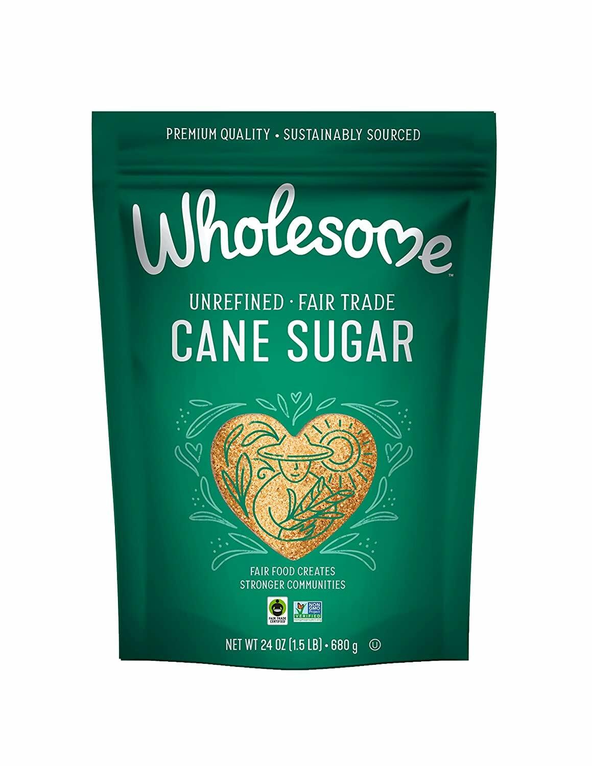 Wholesome Sweeteners Unrefined Cane Sugar 24oz Fair Trade Non GMO Vegan