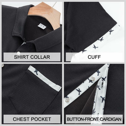TRFIC Men's Casual Short Sleeve Button Down Shirt Black