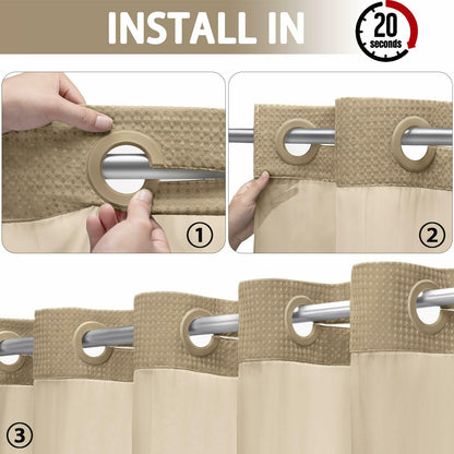 YellyHommy No Hook Shower Curtain Snap Liner Set Cyan 87x72