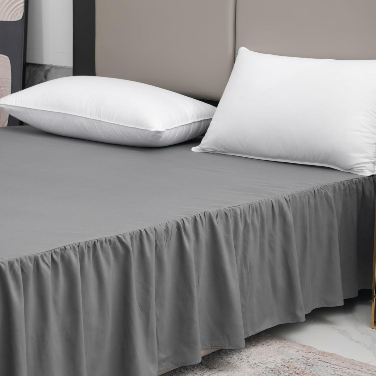 TSUTOMI Grey Full Size Ruffled Bed Skirt 16 Inch Drop Split Corners Size Full