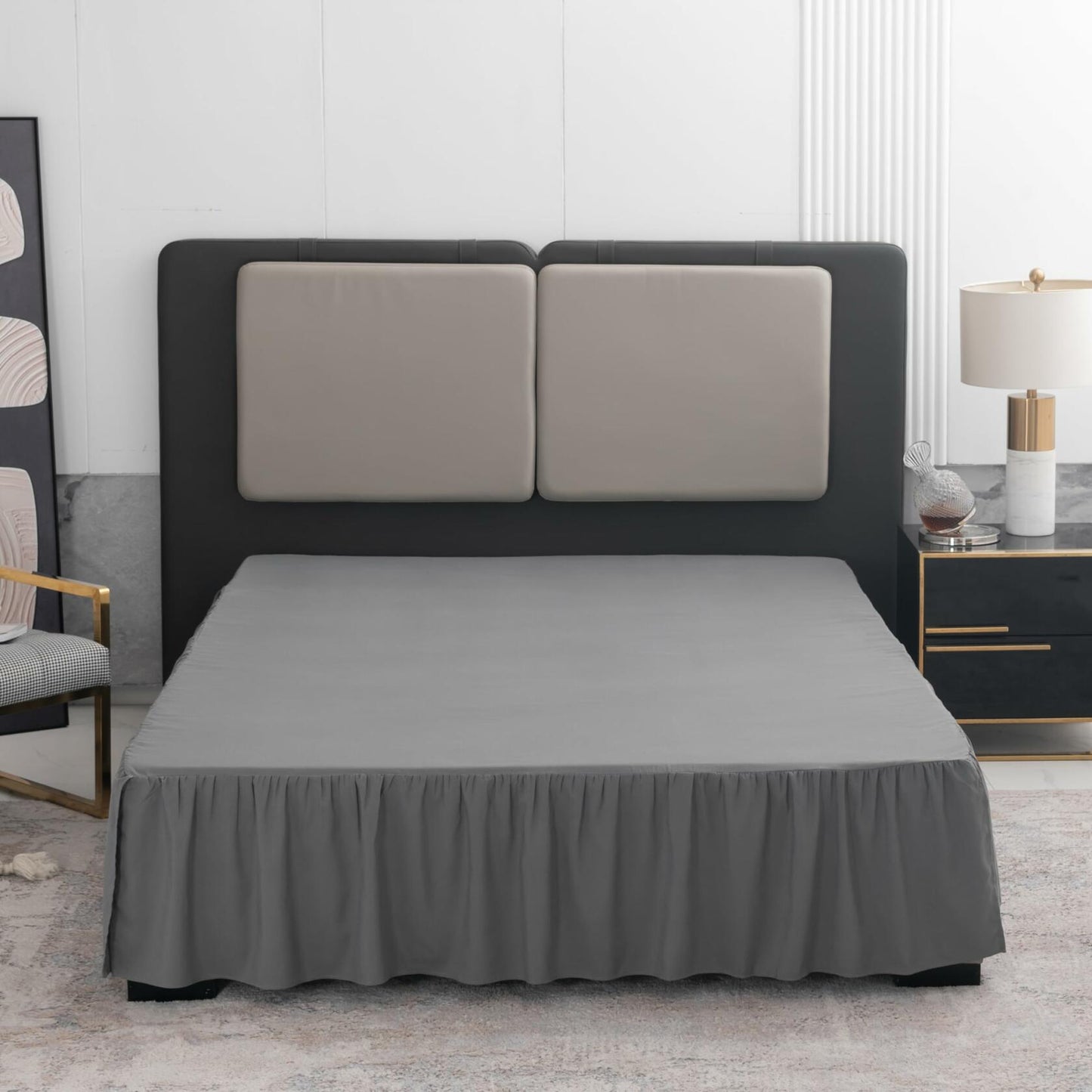 TSUTOMI Grey Full Size Ruffled Bed Skirt 16 Inch Drop Split Corners Size Full