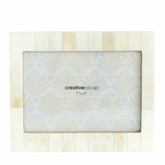 Creative Co-Op White Resin Photo Frame Beige Accents Holds 5x7 Photo