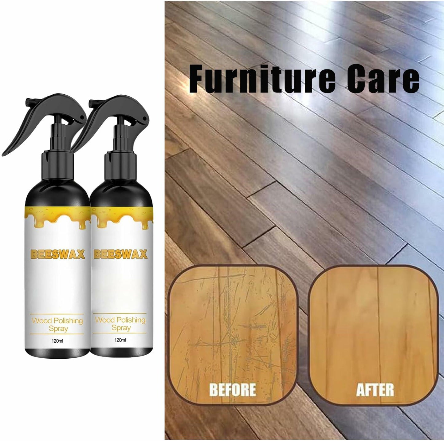 SHINEPAC Beeswax Spray Repair Agent 2pcs 120ml Wood Leather Furniture Polish