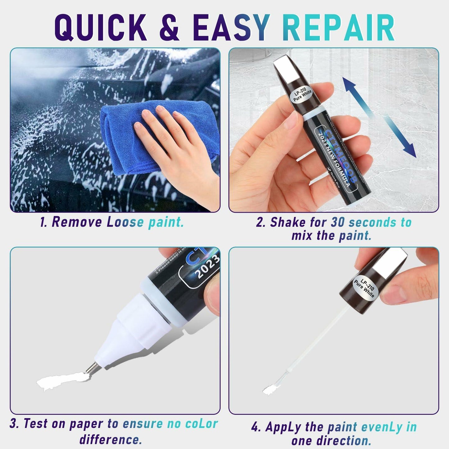 White Touch Up Paint Car Scratch Repair Pen 2-in-1 Quick & Easy 0.4 fl oz