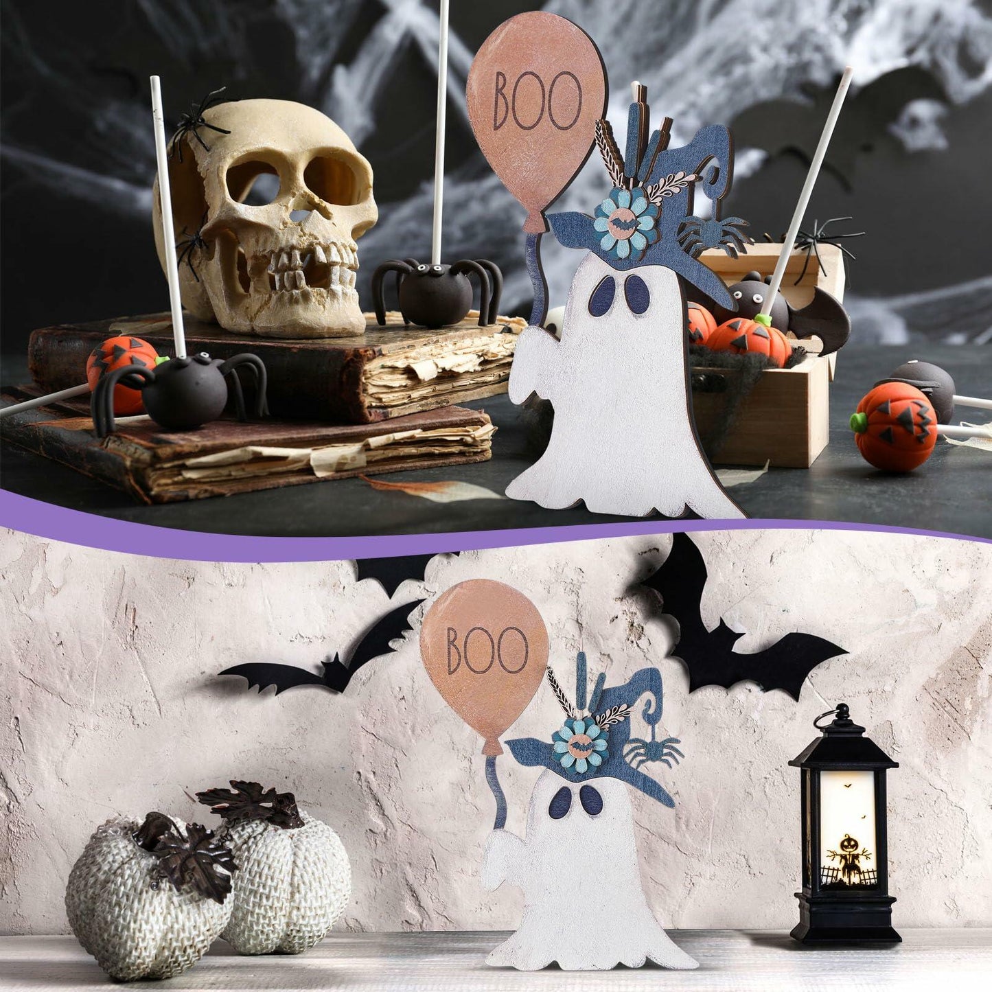 Yousoontic Wooden Halloween Ghost Witch Tabletop Centerpieces 10.63x7.87x0.79in