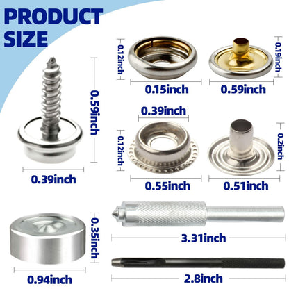BIOUU 363PCS Stainless Steel Canvas Snap Fastener Kit for Boat Covers