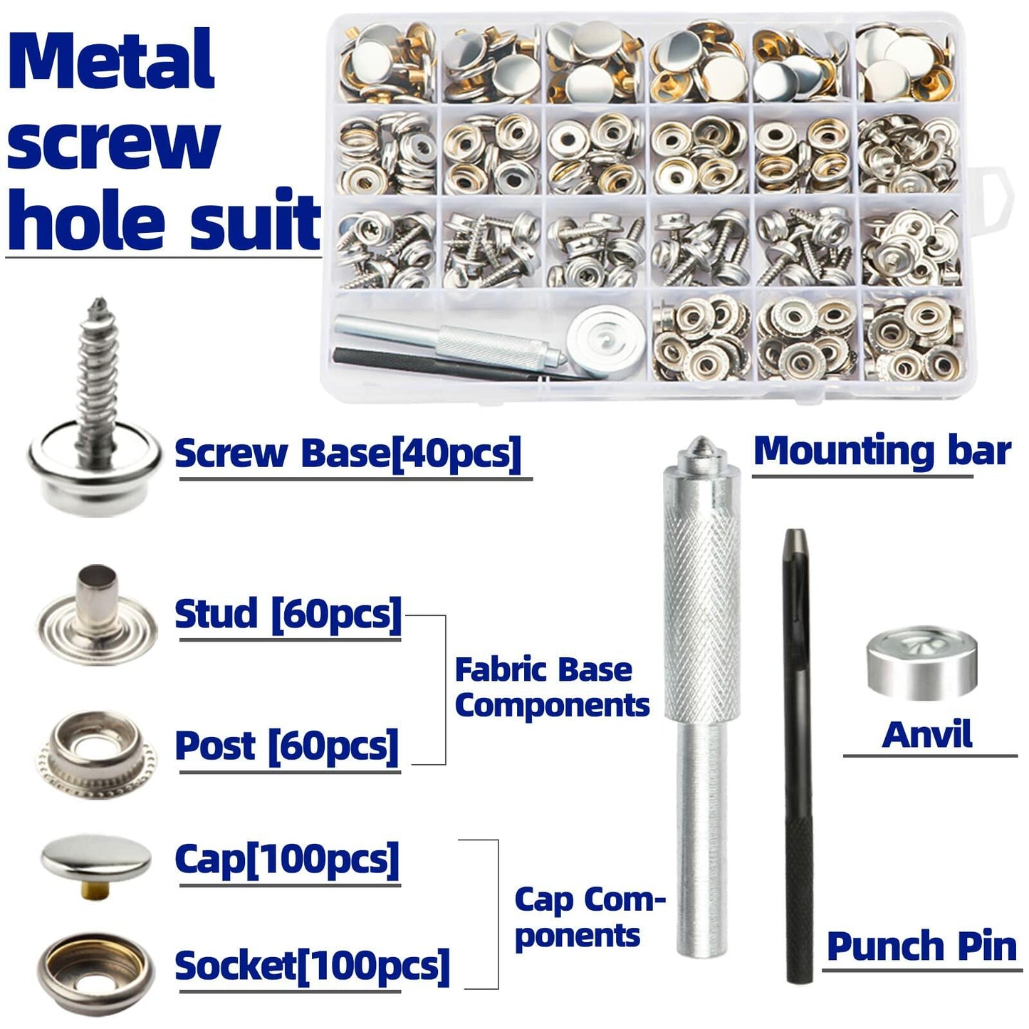 BIOUU 363PCS Stainless Steel Canvas Snap Fastener Kit for Boat Covers