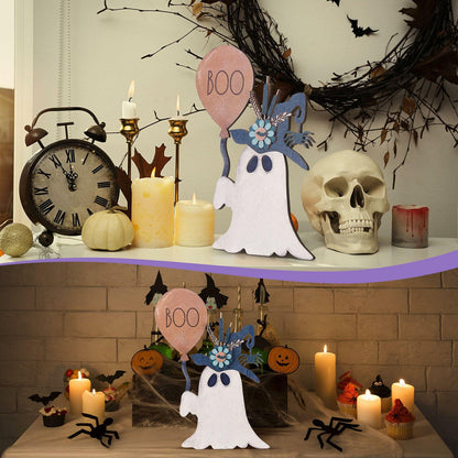 Yousoontic Wooden Halloween Ghost Witch Tabletop Centerpieces 10.63x7.87x0.79in