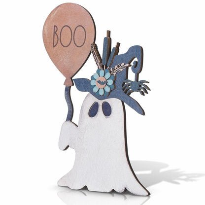 Yousoontic Wooden Halloween Ghost Witch Tabletop Centerpieces 10.63x7.87x0.79in