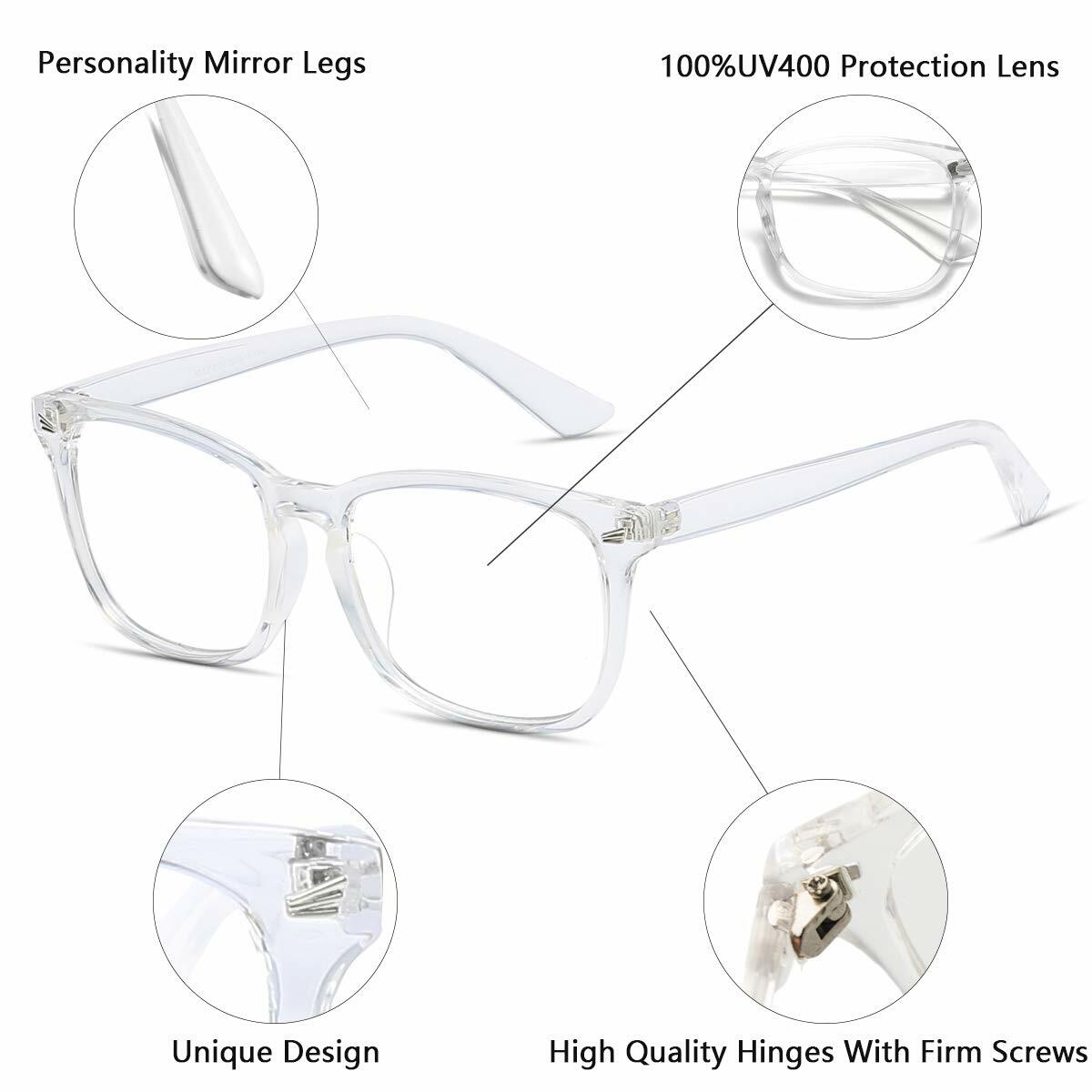 VEOFEMLEA Square Anti-Blue Light Glasses Transparent Frame Unisex