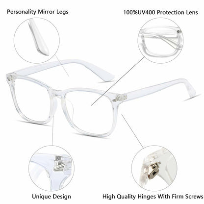 VEOFEMLEA Square Anti-Blue Light Glasses Transparent Frame Unisex