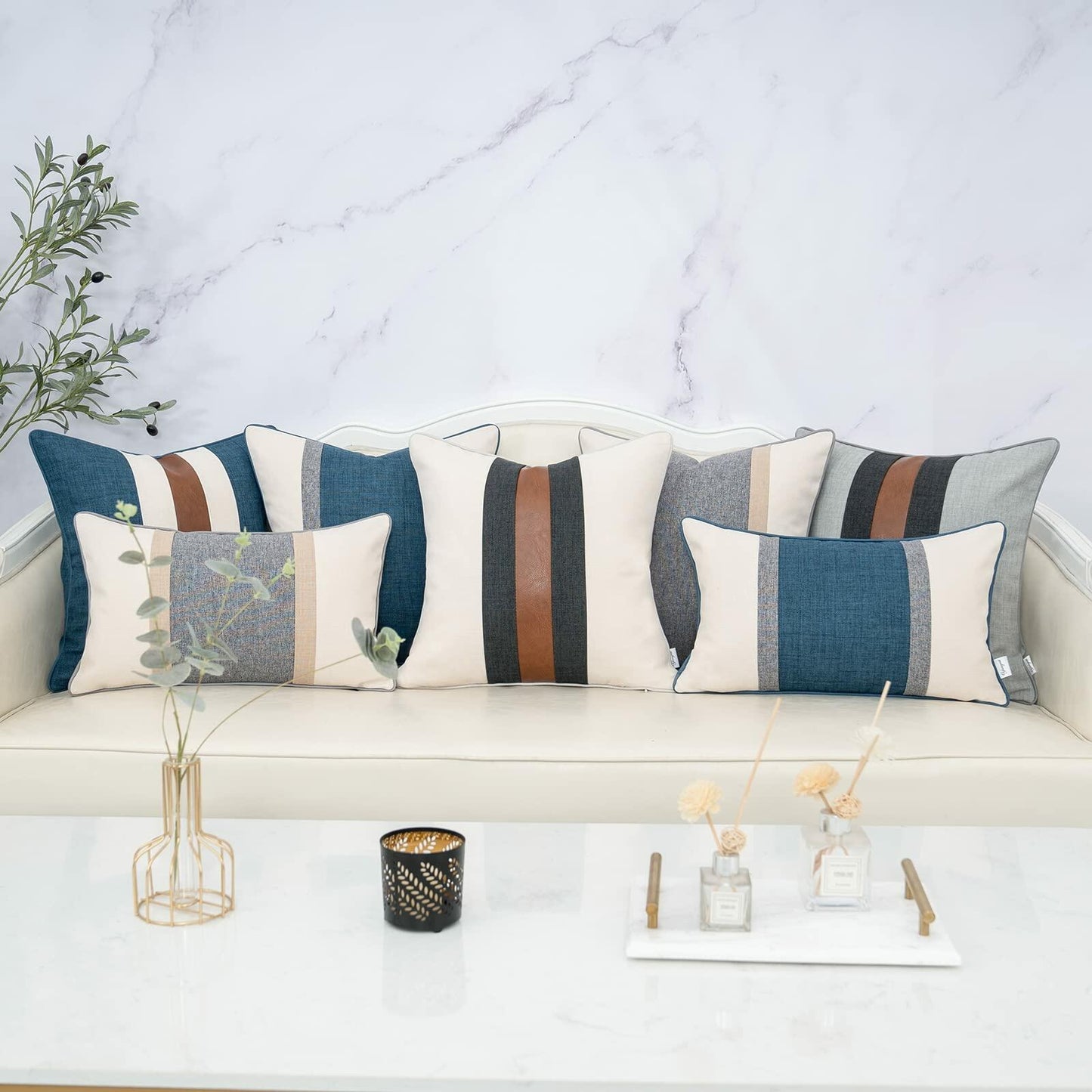 Yangest Patchwork Pillow Cover Luxury Cotton Linen Gray 24x24 Inch