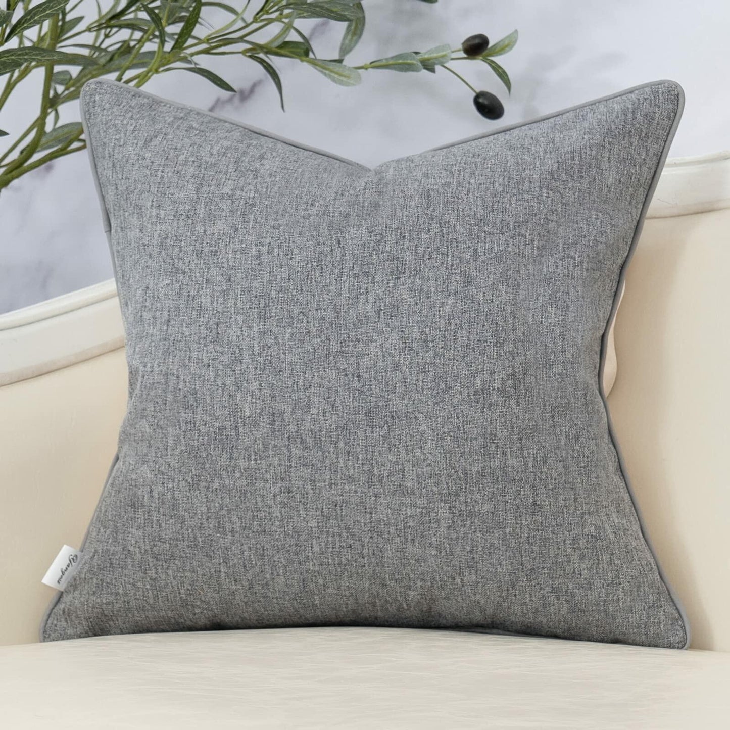 Yangest Patchwork Pillow Cover Luxury Cotton Linen Gray 24x24 Inch