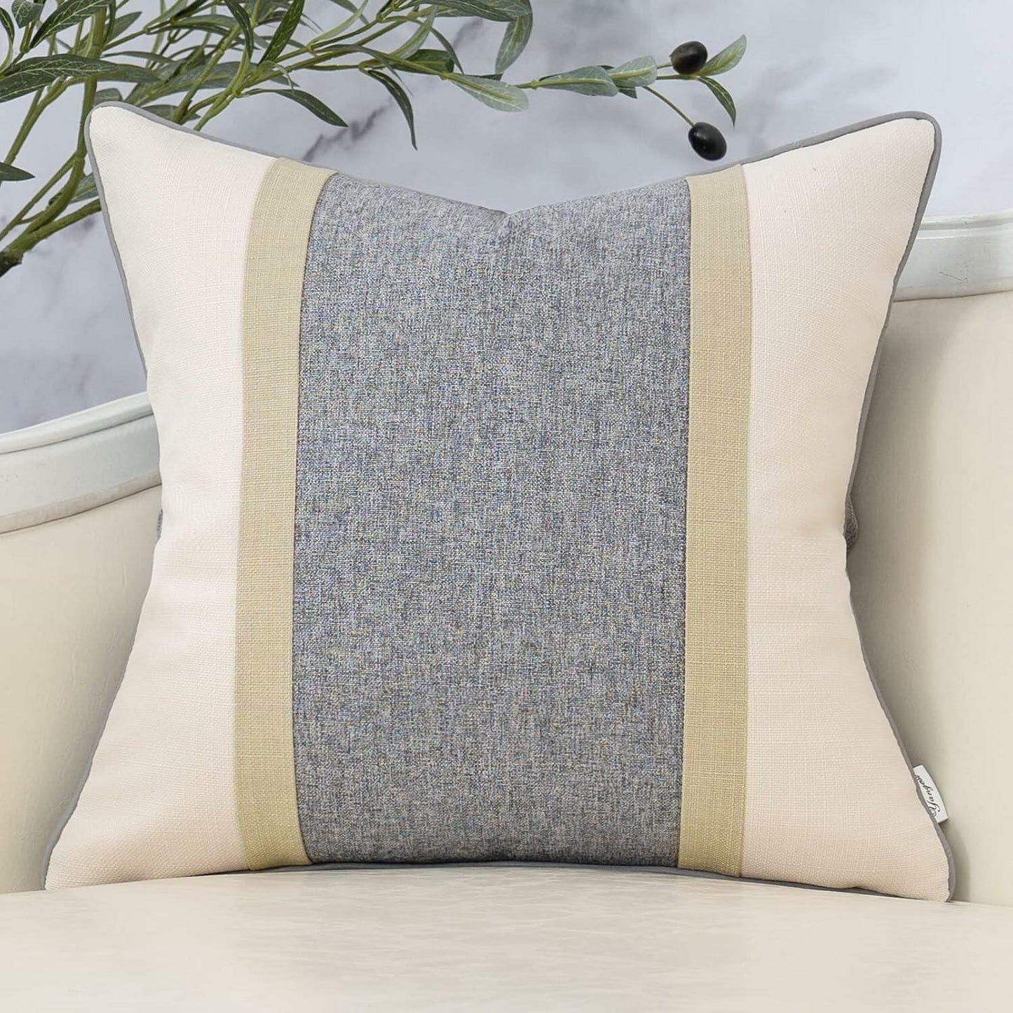 Yangest Patchwork Pillow Cover Luxury Cotton Linen Gray 24x24 Inch