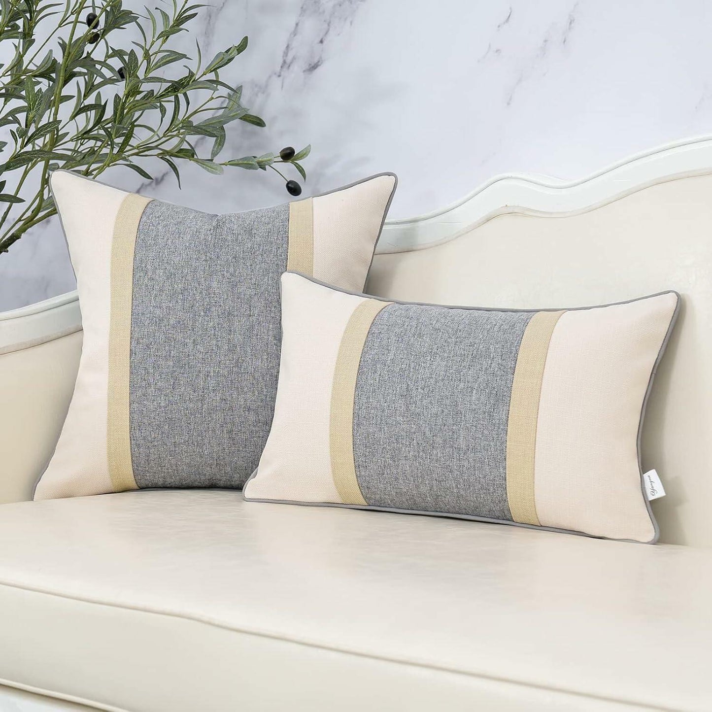 Yangest Patchwork Pillow Cover Luxury Cotton Linen Gray 24x24 Inch