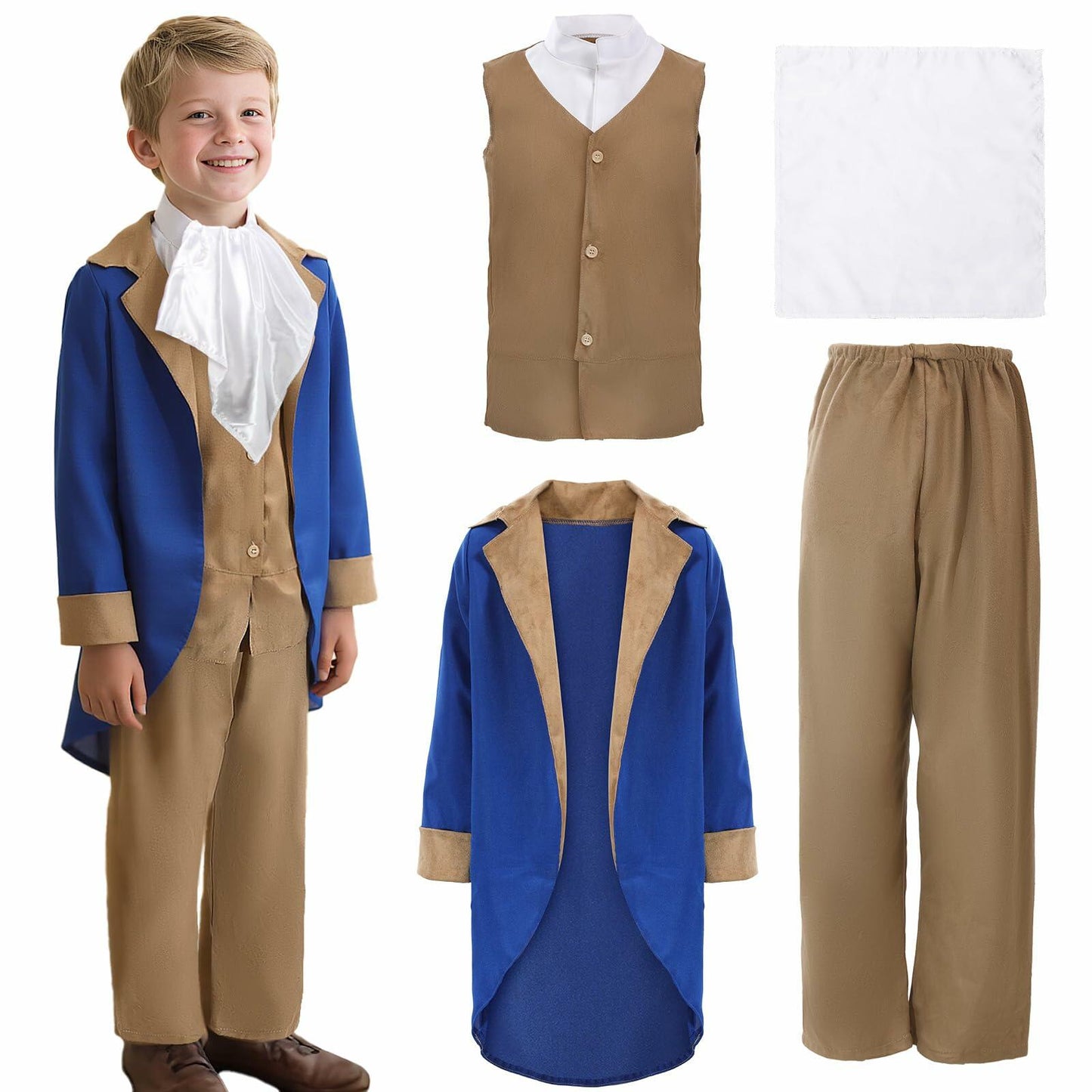 Lyxaof Kids Washington Costume 4PCS Colonial Boys Halloween Set