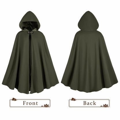 QPAXUCR Medieval Men Renaissance Cloak with Hood Green Leaf Brooch One Size