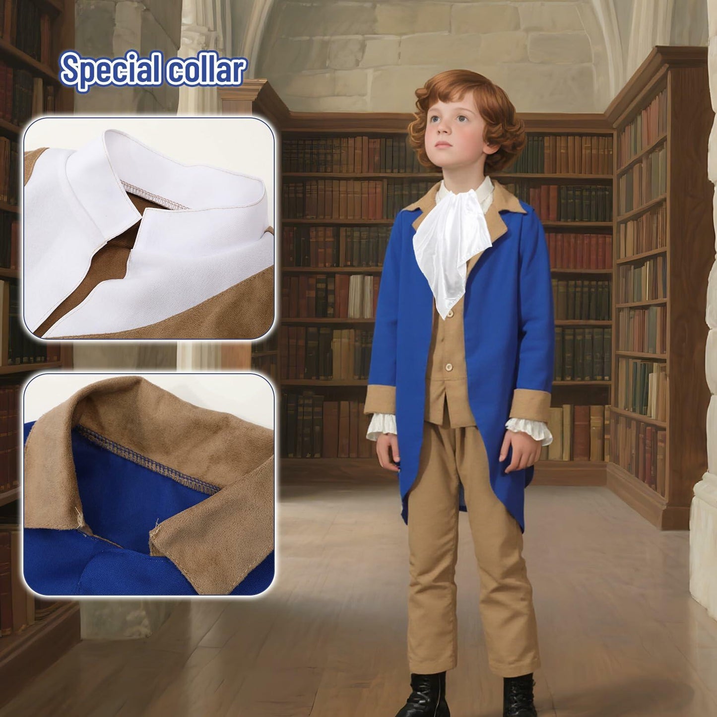 Lyxaof Kids Washington Costume 4PCS Colonial Boys Halloween Set